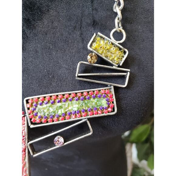 Colorful Beaded Chain Necklace with Yellow Pink & Purple Beaded Pendants - Picture 4 of 7